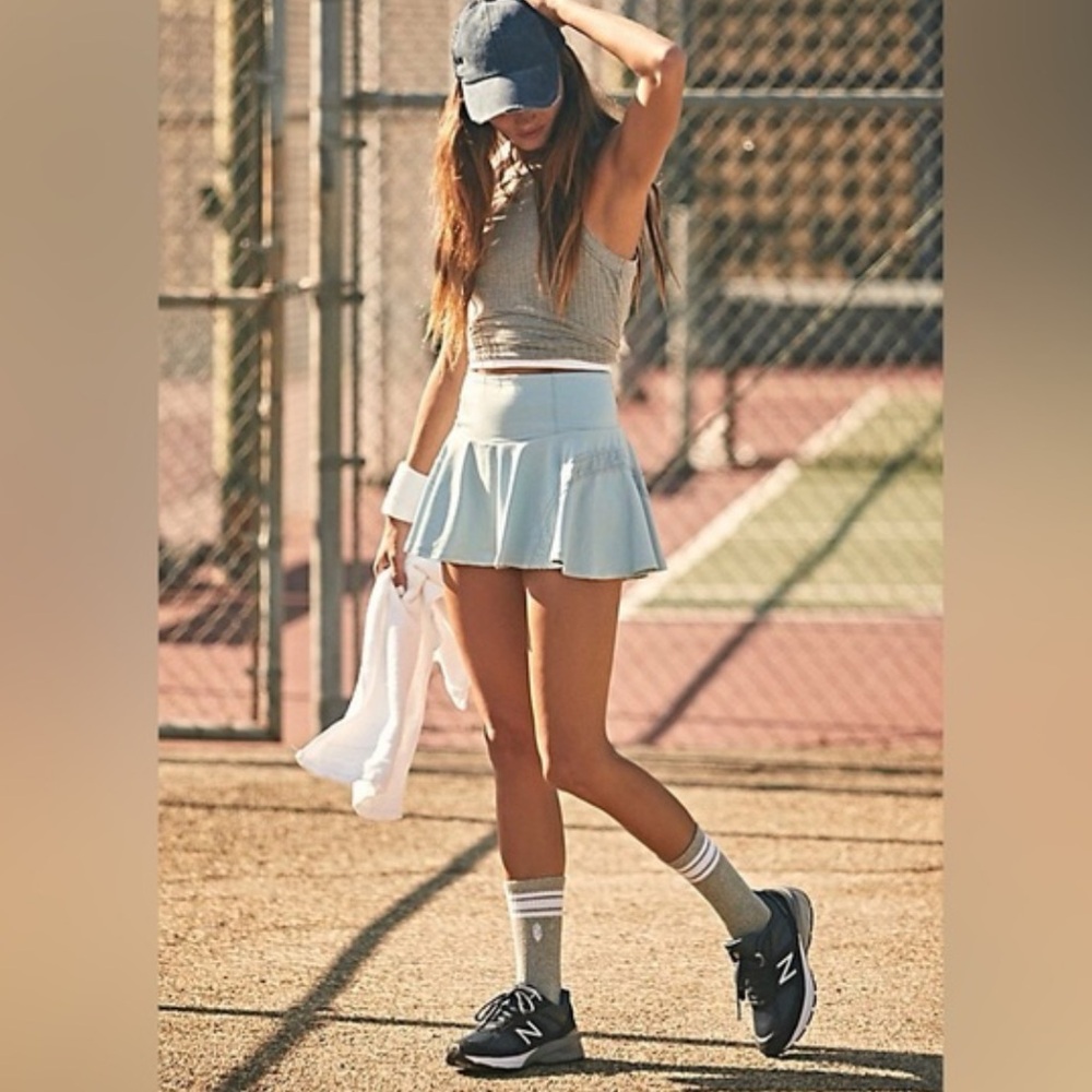 Free People Movement Pleats and Thank You Skort in Teal Blue Grey Tennis Skirt